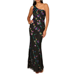 NWT Aidan Mattox Beaded Mesh One Shoulder Sleeveless Mermaid Gown sz 10 $495